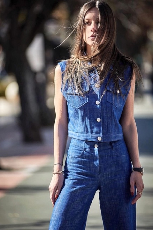 DENIM STYLE PANTS AND VEST IN BLUE 